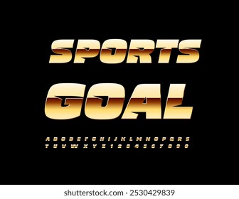 Vector creative logo Sports Goal. Premium Quality Font. Exclusive Golden Alphabet Letters and Numbers set.