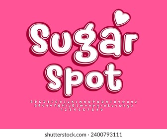 Vector creative logo Sugar Spot. Funny bright Font. Cute handwritten Alphabet Letters, Numbers and Symbols set