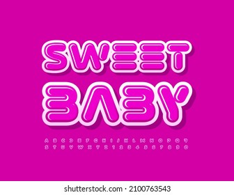Vector creative logo Sweet Baby with Cute Pink Font. Modern Bright Alphabet Letters and Numbers set