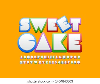 Vector creative logo Sweet Cake with Uppercase Font. Original colorful Alphabet Letters and Numbers