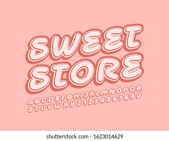 Vector creative logo Sweet Store. Stylish Handwritten Font. Artistic Alphabet Letters and Numbers.