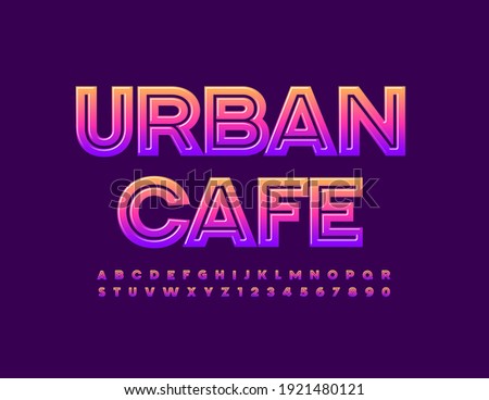 Vector creative logo Urban Cafe. Gradient color Font. Bright glossy Alphabet Letters and Numbers set