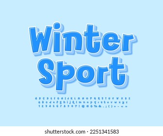 Logo creativo vector Winter Sport. Graciosa letra manuscrita. Conjunto de letras y números de alfabeto azul moderno