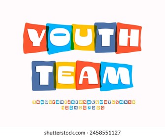 Vector creative logo Youth Team. Modern Bright Font. Unique Colorful Alphabet Letters and Numbers set.