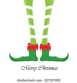 vector creative merry christmas greeting card, christmas cartoon elf's legs on white snow background