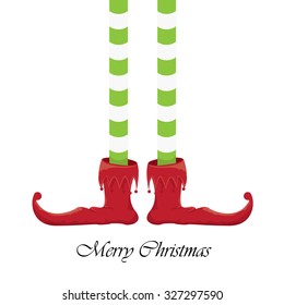 vector creative merry christmas greeting card, christmas cartoon elf's legs on white snow background