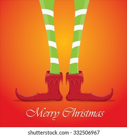 vector creative merry christmas greeting card, christmas cartoon elf's legs on white snow background