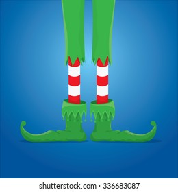 vector creative merry christmas greeting card, christmas cartoon elf's legs on white snow background