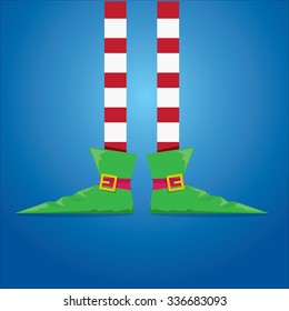 vector creative merry christmas greeting card, christmas cartoon elf's legs on white snow background