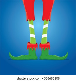 vector creative merry christmas greeting card, christmas cartoon elf's legs on white snow background