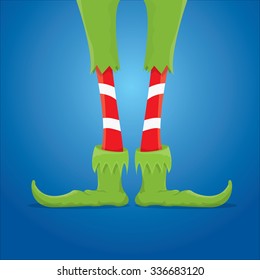 vector creative merry christmas greeting card, christmas cartoon elf's legs on white snow background
