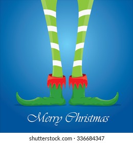 vector creative merry christmas greeting card, christmas cartoon elf's legs on white snow background
