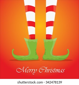 vector creative merry christmas greeting card, christmas cartoon elf's legs 