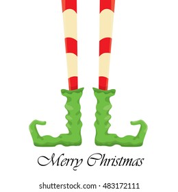 vector creative merry christmas greeting card, christmas cartoon elf's legs isolated on white
