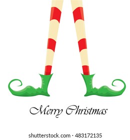 vector creative merry christmas greeting card, christmas cartoon elf's legs isolated on white