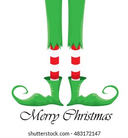 vector creative merry christmas greeting card, christmas cartoon elf's legs isolated on white