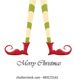 vector creative merry christmas greeting card, christmas cartoon elf's legs isolated on white