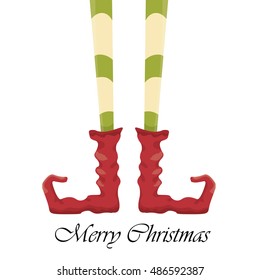 vector creative merry christmas greeting card, christmas cartoon elf's legs with pants isolated on white background