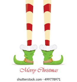 vector creative merry christmas greeting card, christmas cartoon elf's legs isolated on white