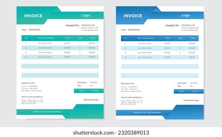 Vector creative minimal corporate business invoice design template .