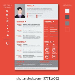 Vector creative minimalist cv resume template with photo frame and infographic charts. Casual, solid and clean template .
