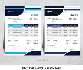 Vector creative and modern invoice design with 2 different color, corporate invoice design template,