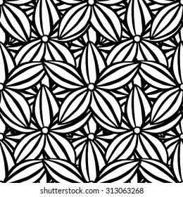 Vector creative monochrome hand-drawn abstract seamless pattern of stylized flowers