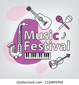 Vector creative musical festival logo concept.Identity with sax guitar piano adn violin