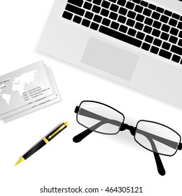 Vector Creative Office Workspace Still Life, Realistic illustration