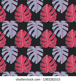 Vector creative pattern with monstera leaves. Fashion, botanical, tropical background. Modern design. Perfect for fabric