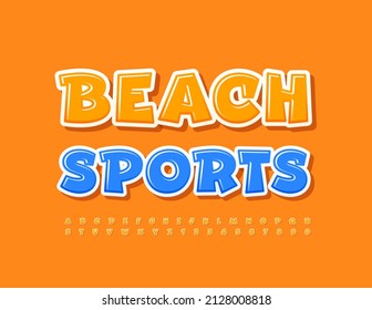 Vector creative Poster Beach Sports. Playful Yellow Font. Modern Alphabet Letters and Numbers set