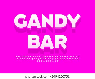 Vector creative poster Candy Bar. `Trendy `white 3D Font. Artistic Alphabet Letters and Numbers set.