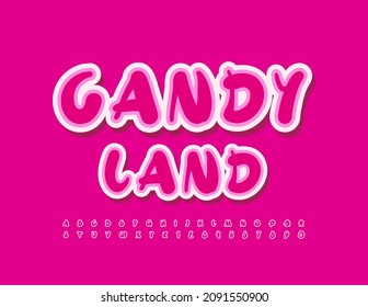 Vector creative poster Candy Land with Pink handwritten Font. Artistic set of sticker Alphabet Letters and Numbers 