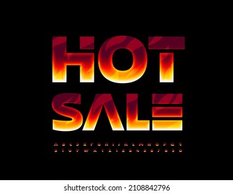 Vector creative poster Hot Sale. Flame Font. Burning Alphabet Letters and Numbers