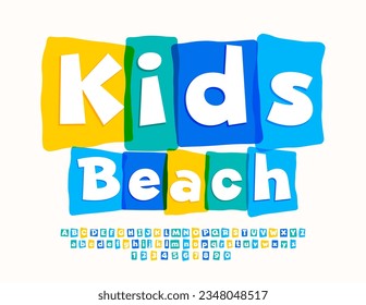 Vector creative poster Kids Beach. Cubic artistic Font. Watercolor block Alphabet Letters and Numbers set