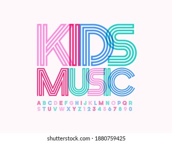 Vector creative poster Kids Music. Maze style Font. Colorful Alphabet Letters and Numbers set
