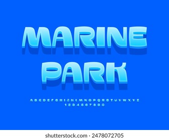 Vector creative poster Marine Park. Elegant Blue Font. Modern Trendy Alphabet Letters and Numbers set