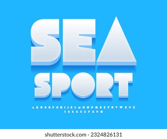 Cartel creativo vectorial Sea Sport. Fuente 3D blanca moderna. Conjunto de letras y números de alfabeto elegante