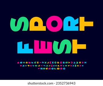 Afiche creativo vectorial Sport Fest. Fuente única colorida. Conjunto de letras y números alfabetos rotados