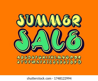 Vector creative poster Summer Sale with Trendy Font. Handwritten Alphabet Letters and Numbers