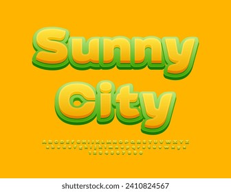 Vector creative Poster Sunny City. Yellow and Green bright Font. Modern Artistic Alphabet Letters and Numbers set.