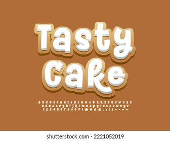 Vector creative poster Tasty Cake. Funny handwritten Font. Bright artistic Letters, Numbers and Symbols set