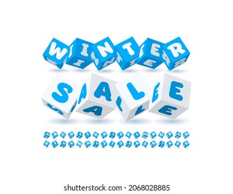 Vector creative Poster Winter Sale.  Modern 3D cube Font. Original Alphabet Letters and Numbers set