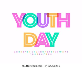 Vector creative poster Youth Day. Trendy bright Font. Watercolor Alphabet letters and Numbers set
