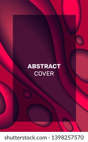 Vector creative red paper cut shapes with frame and hole. Carving art concept and 3d abstract background. Template composition layout design for web, site, vertical banner, business poster