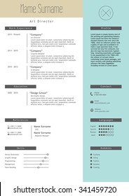Vector creative resume template. Minimalistic blue and beige style. CV light infographic elements. Business job document.