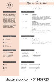 Vector creative resume template. Minimalistic pink and white style. CV light infographic elements. Business personal job document.