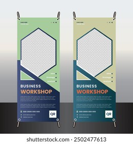 Vector creative rollup template with triangles, squares, round, waves for business, technology. Simple and clean design with a logo and a place