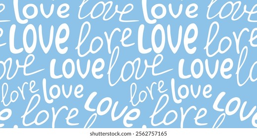 Vector creative seamless pattern with different lettering - love you. Decorative texture and background. Hand drawn inscription in doodle style for Valentine's day, wrapping paper, romantic design