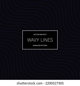 Vector creative seamless striped wave pattern. Dark endless curve texture. Black repeatable minimalistic background with blue wavy lines